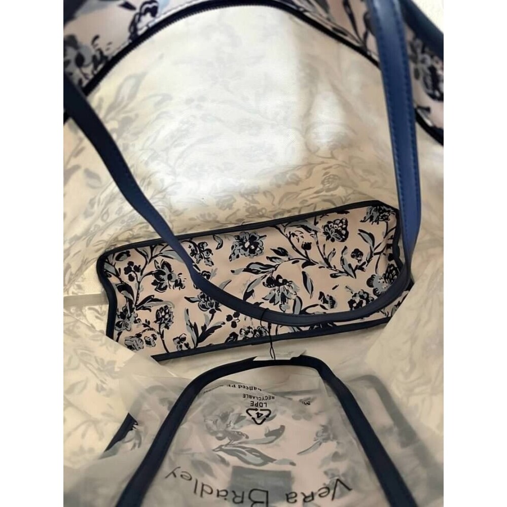 Vera Bradley Large Every Day Tote Perennially Cream NWT Blue White - Picture 5 of 5